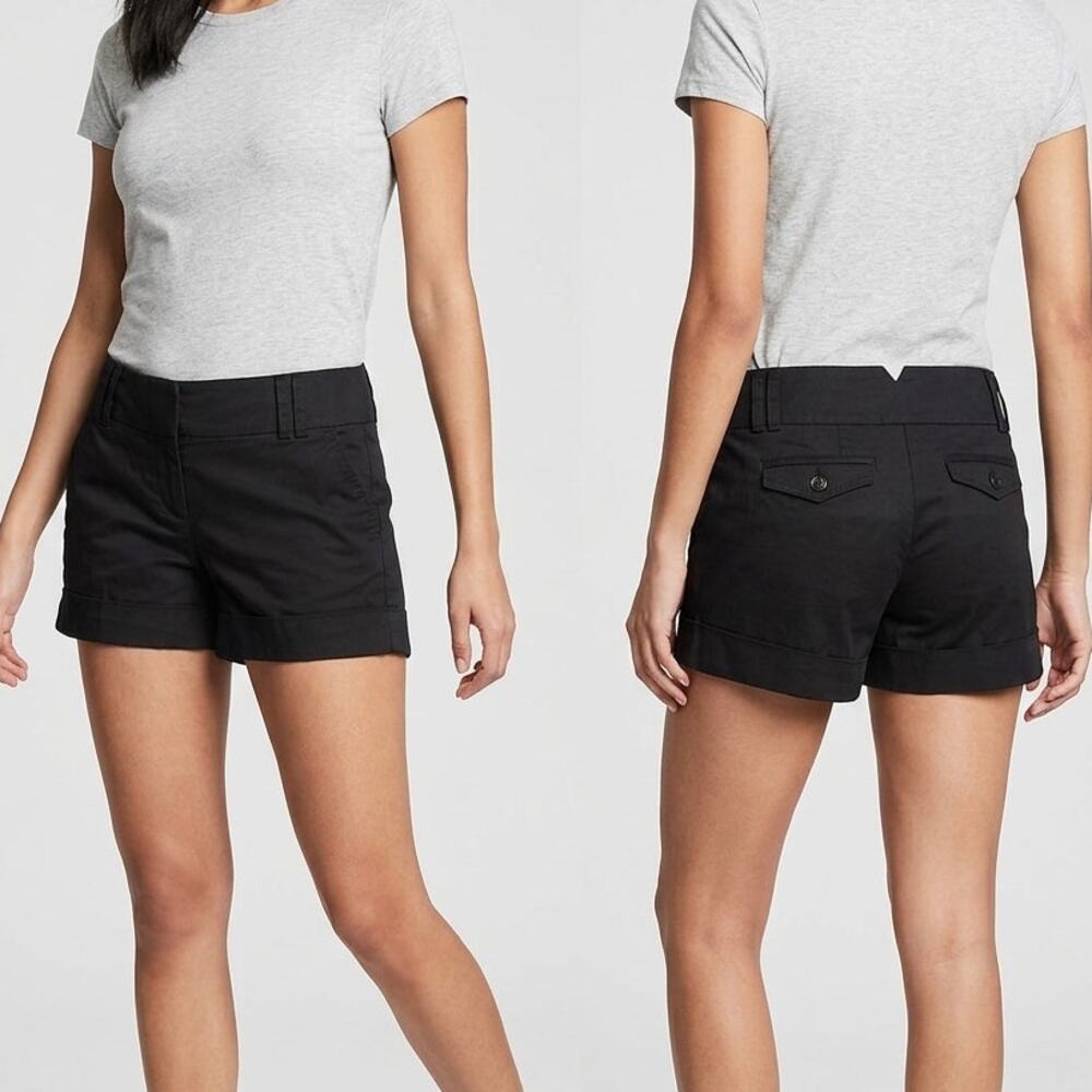 Express Womens Size 4 Black Cuffed Chino Shorts Cotton Spandex